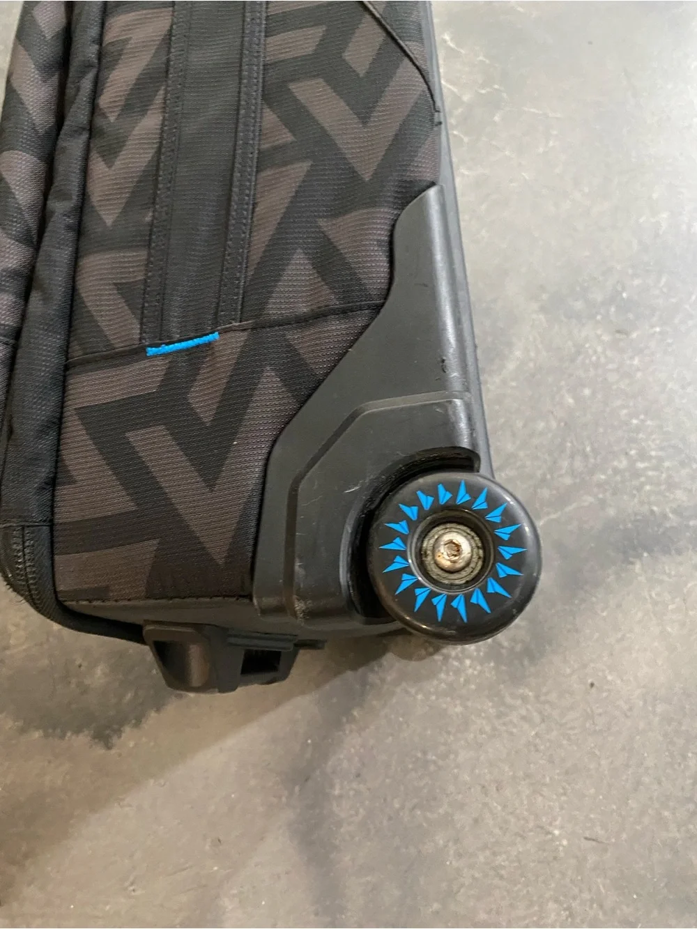 Volcom Black Carry-on Suitcase With a Geometric Grint and Electric Blue 22”x14”